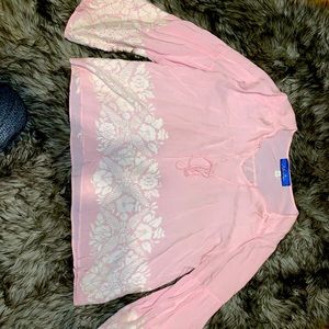 Pink and white lace blouse